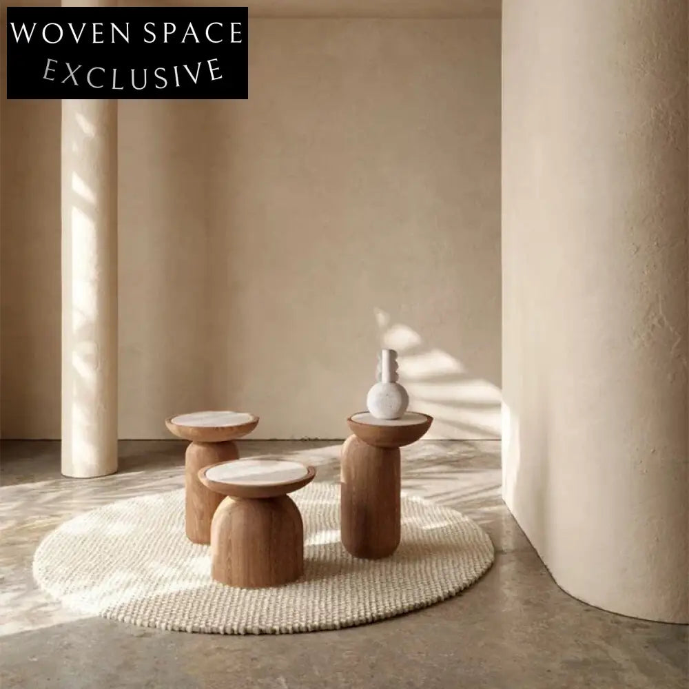 Elegant Round Wooden Marble Top Side Table Modern Accent Coffee Table