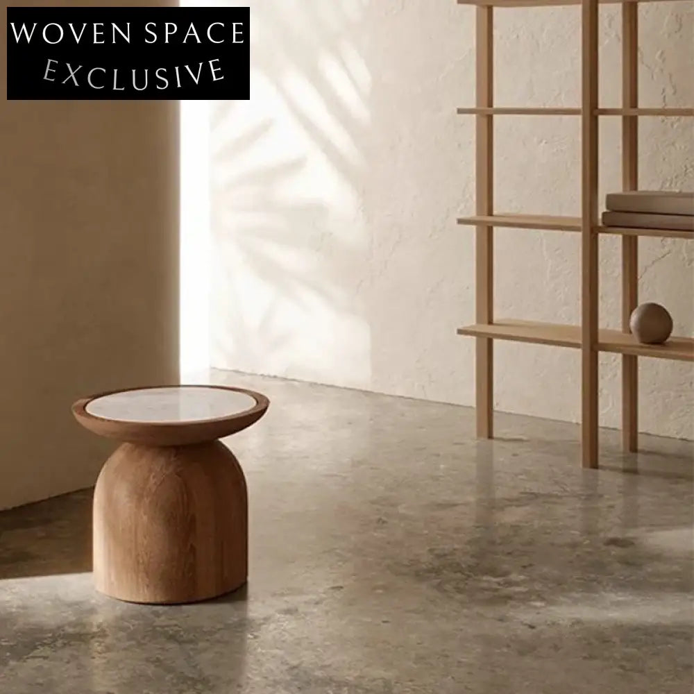 Elegant Round Wooden Marble Top Side Table Modern Accent Coffee Table