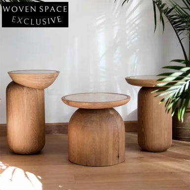 Elegant Round Wooden Marble Top Side Table Modern Accent Coffee Table