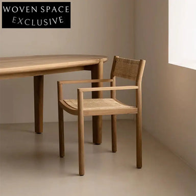 Elegant Rustic Retro Rattan Arm Dining Chair with Solid Wood Frame