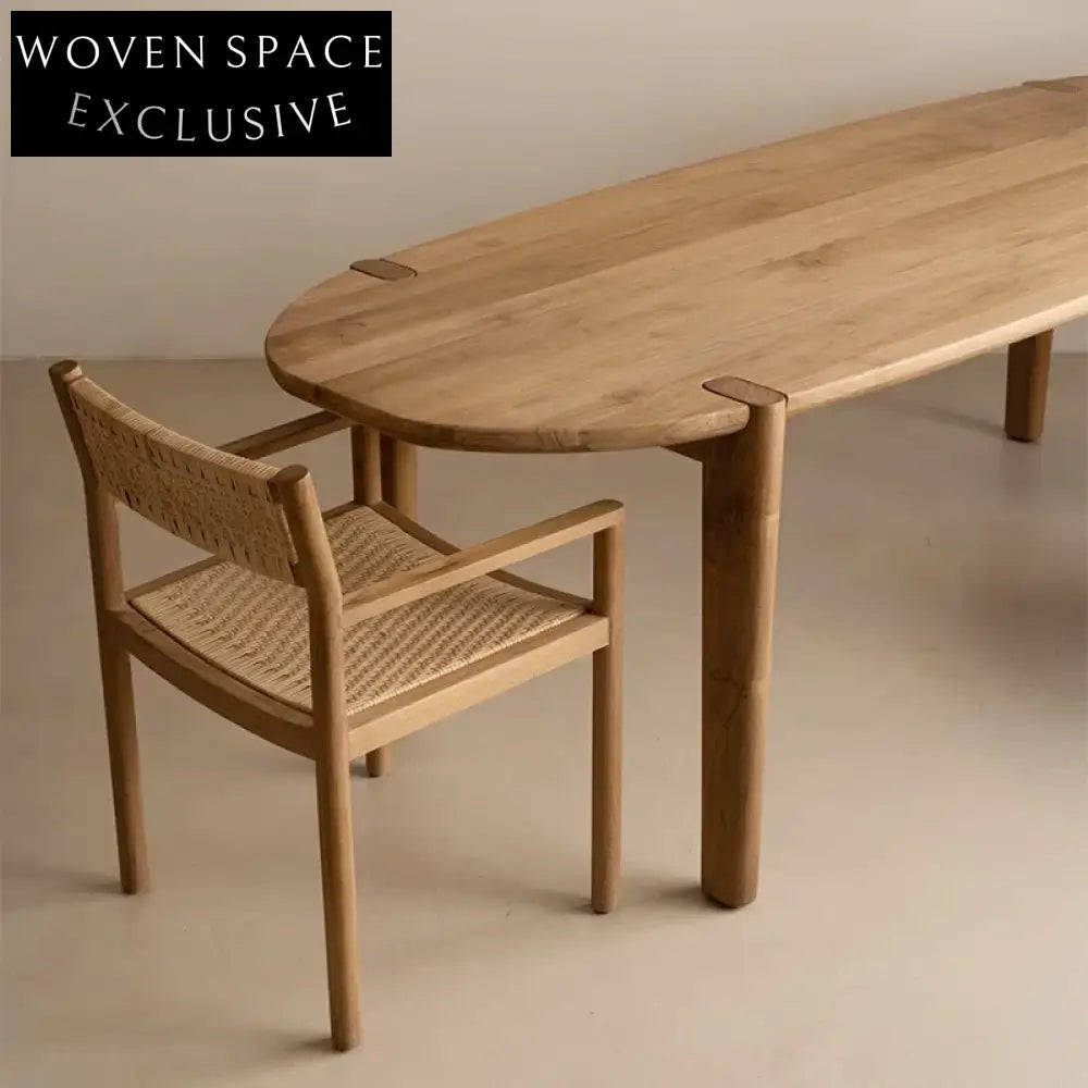 Elegant Rustic Retro Rattan Arm Dining Chair with Solid Wood Frame