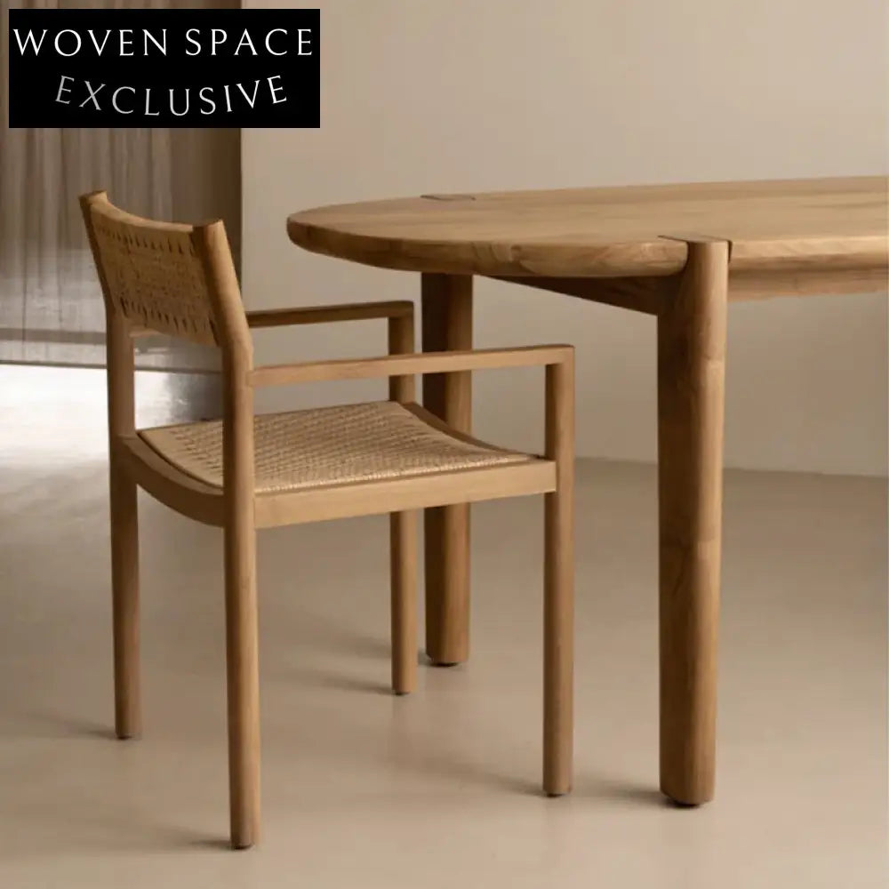 Elegant Rustic Retro Rattan Arm Dining Chair with Solid Wood Frame