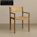 Elegant Rustic Retro Rattan Arm Dining Chair with Solid Wood Frame
