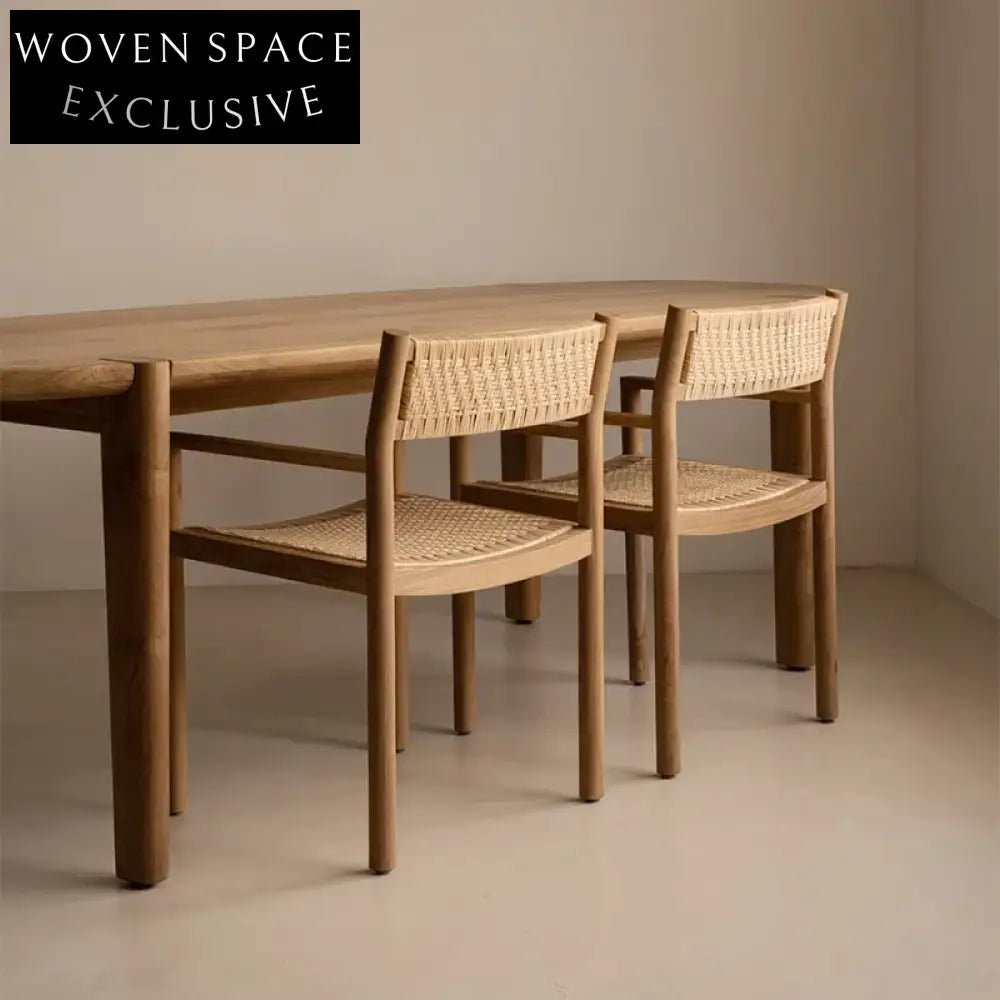 Elegant Rustic Retro Rattan Arm Dining Chair with Solid Wood Frame