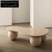 Elegant S-Shape Travertine Coffee Table with Wood Base Modern Living Room