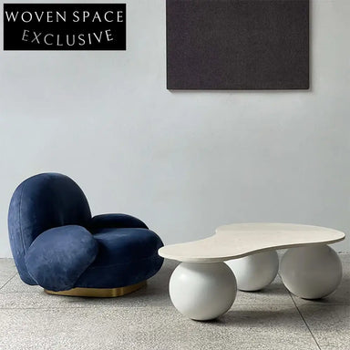 Elegant S-Shape Travertine Coffee Table with Wood Base Modern Living Room