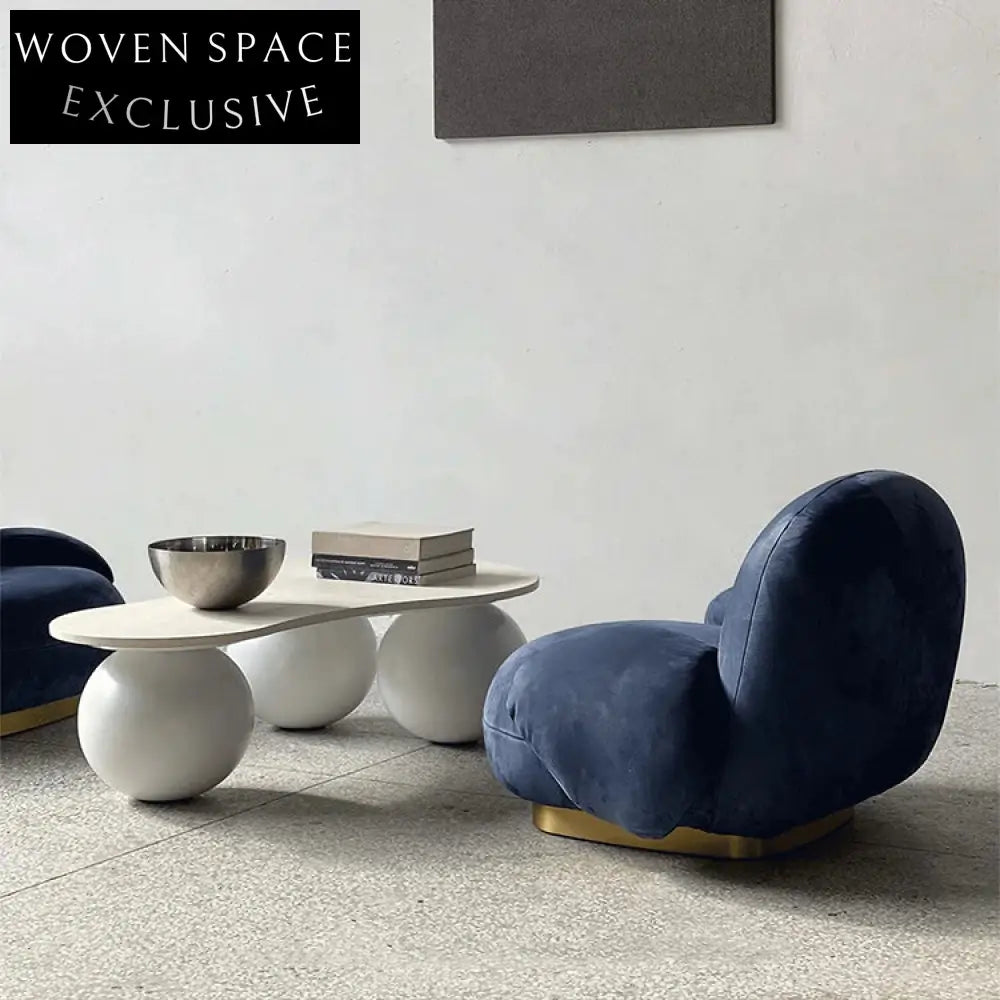 Elegant S-Shape Travertine Coffee Table with Wood Base Modern Living Room