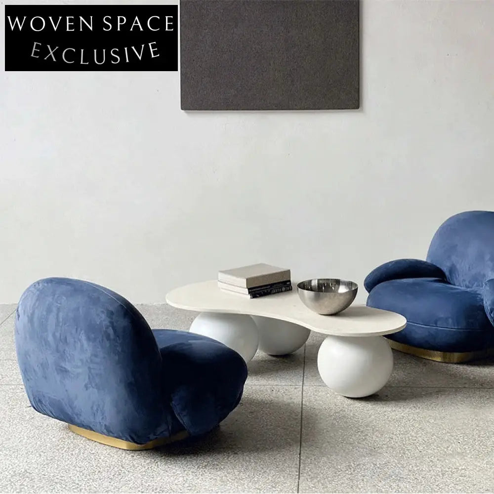 Elegant S-Shape Travertine Coffee Table with Wood Base Modern Living Room