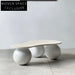 Elegant S-Shape Travertine Coffee Table with Wood Base Modern Living Room