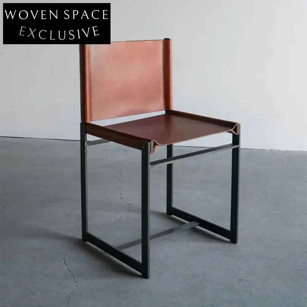 Elegant Saddle Leather Dining Chair, Sturdy Metal Frame, Modern Home Accent