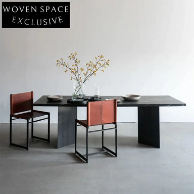 Elegant Saddle Leather Dining Chair, Sturdy Metal Frame, Modern Home Accent