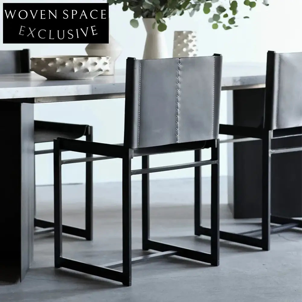 Elegant Saddle Leather Dining Chair, Sturdy Metal Frame, Modern Home Accent