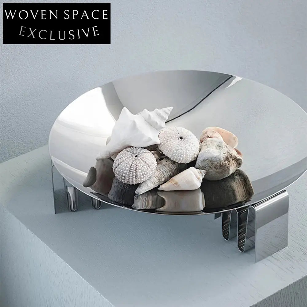 Elegant Silver Stainless Steel Round Decorative Tabletop Plate Display