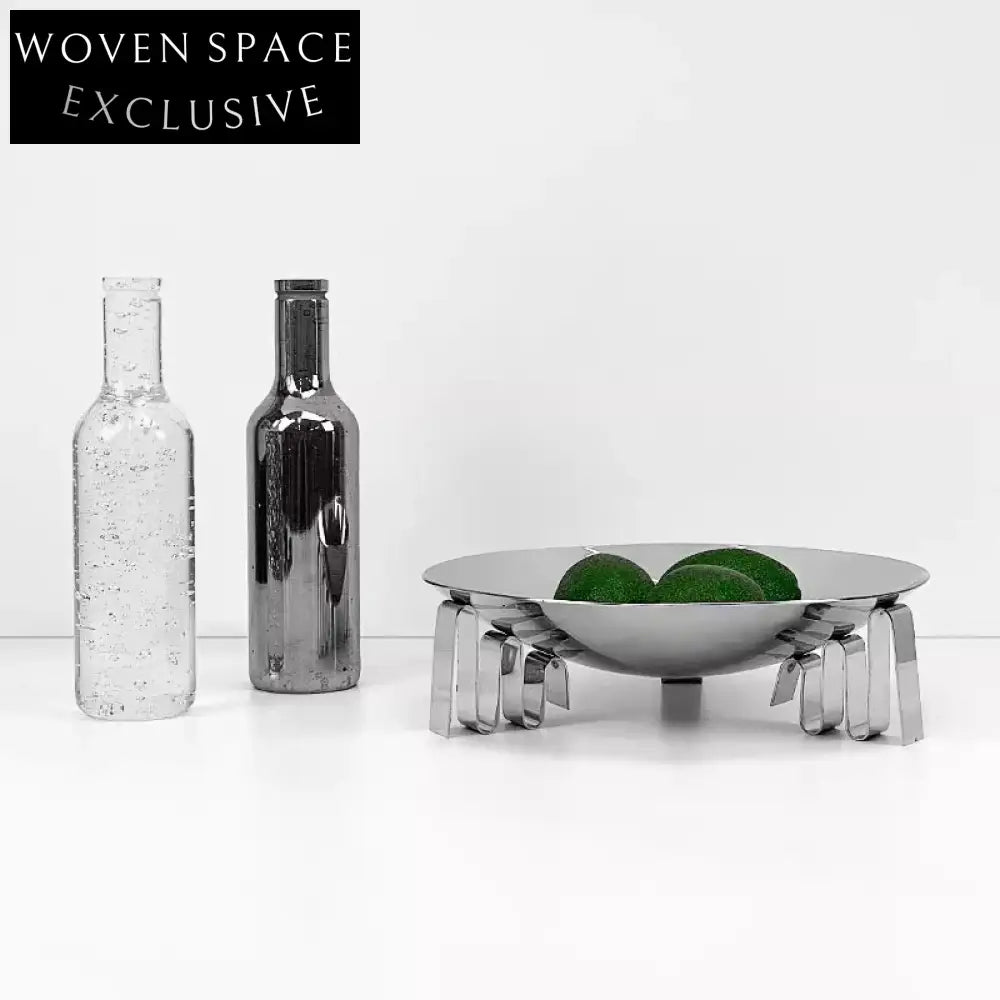 Elegant Silver Stainless Steel Round Decorative Tabletop Plate Display
