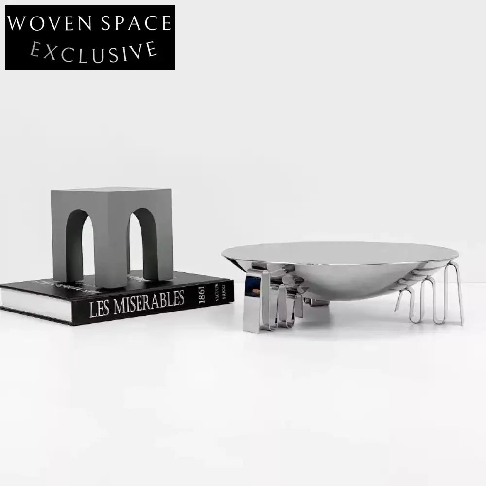 Elegant Silver Stainless Steel Round Decorative Tabletop Plate Display