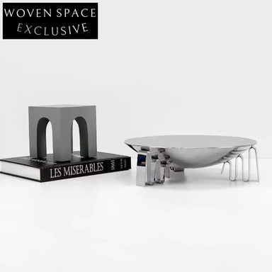 Elegant Silver Stainless Steel Round Decorative Tabletop Plate Display