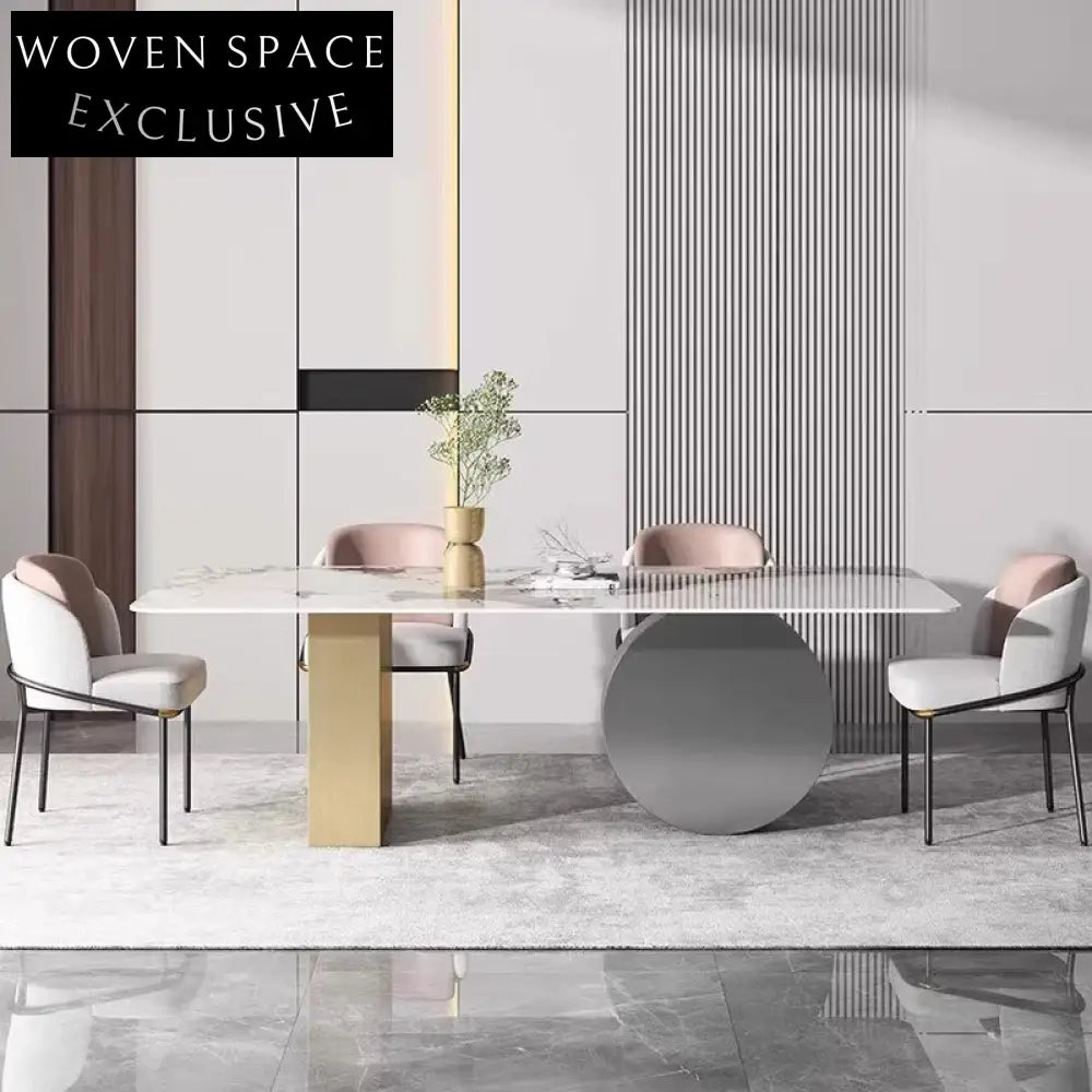 Elegant Sintered Stone Rectangular Dining Table with Stainless Steel Frame