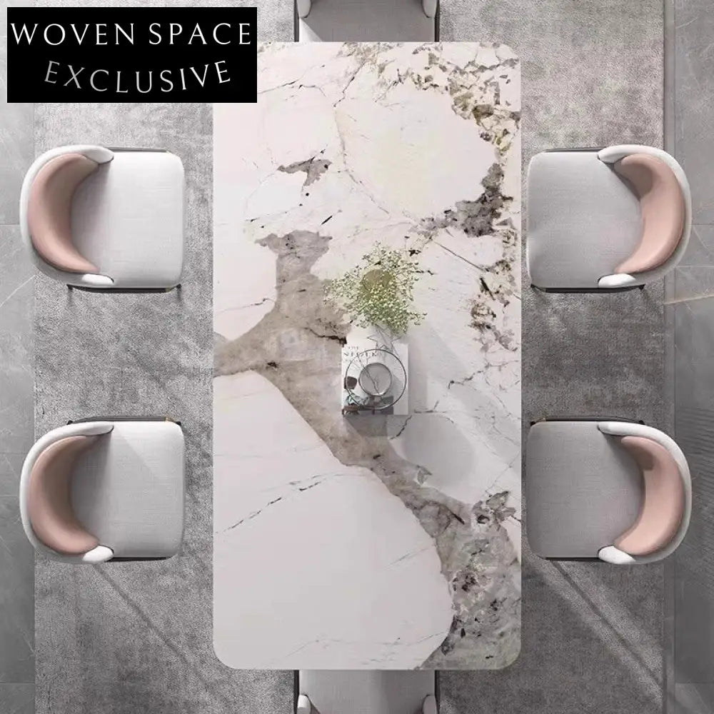 Elegant Sintered Stone Rectangular Dining Table with Stainless Steel Frame