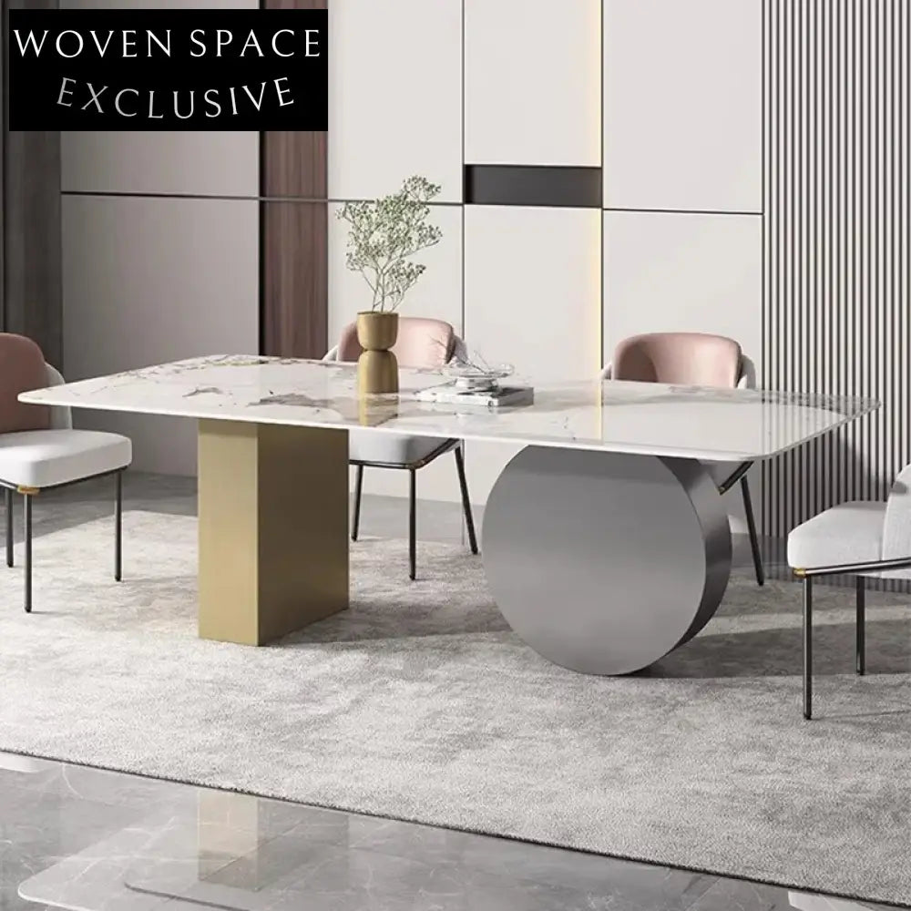 Elegant Sintered Stone Rectangular Dining Table with Stainless Steel F ...
