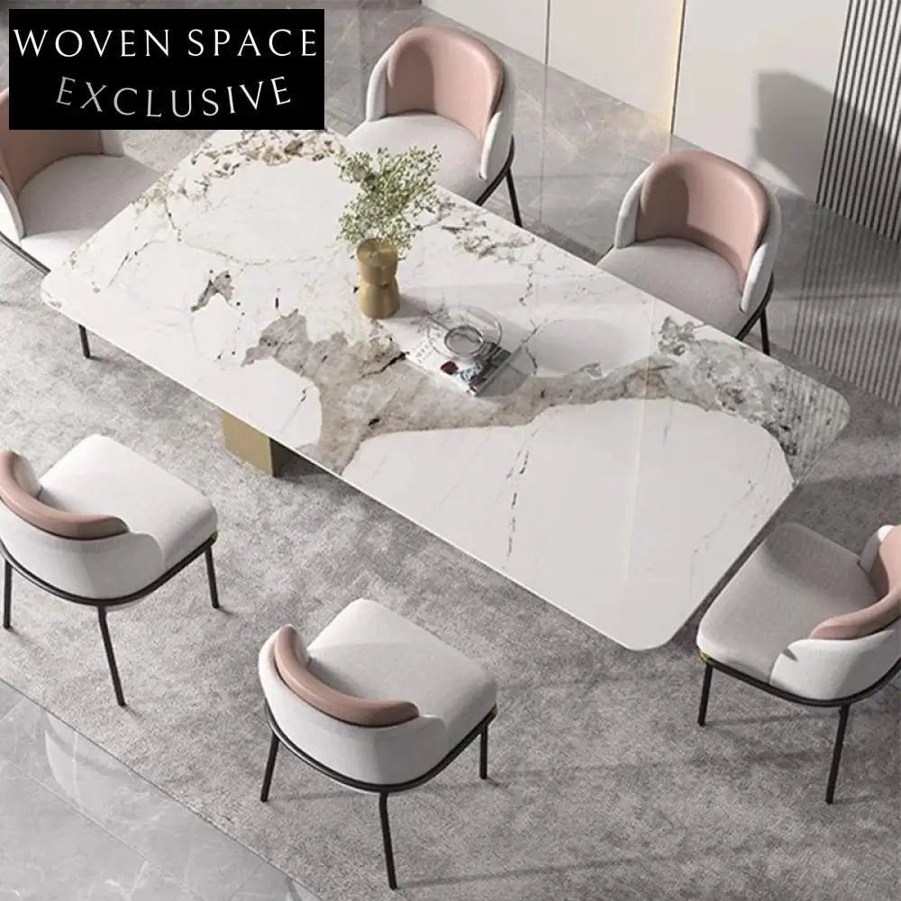 Elegant Sintered Stone Rectangular Dining Table with Stainless Steel Frame