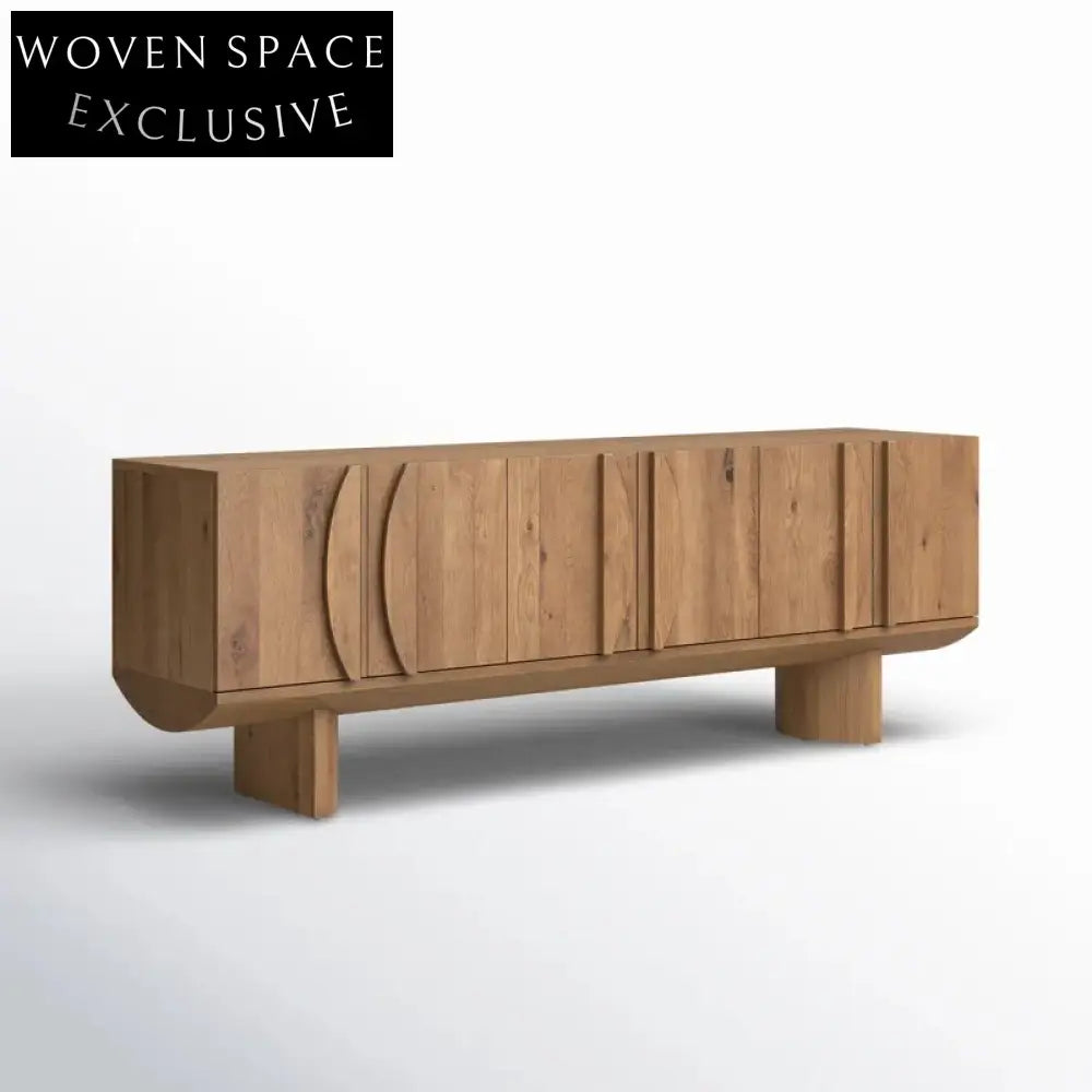 Elegant Six-Door Solid Wood TV Console Cabinet with Walnut Veneer Finish