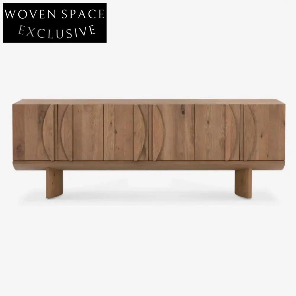 Elegant Six-Door Solid Wood TV Console Cabinet with Walnut Veneer Finish