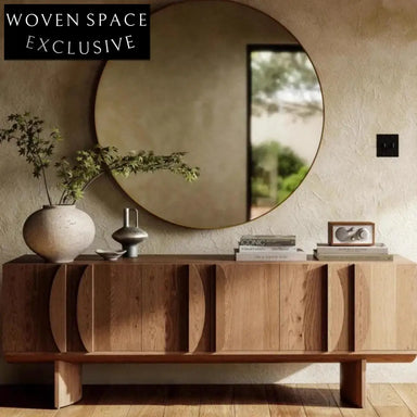 Elegant Six-Door Solid Wood TV Console Cabinet with Walnut Veneer Finish