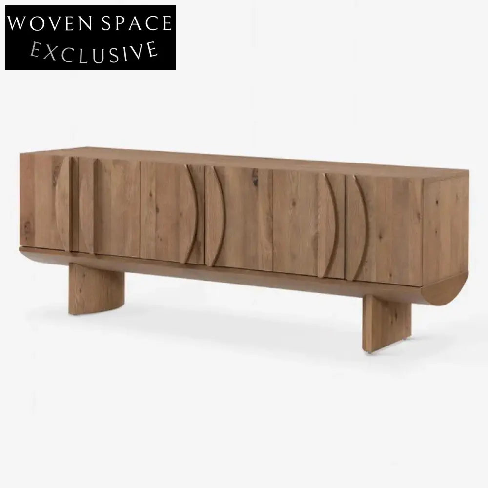 Elegant Six-Door Solid Wood TV Console Cabinet with Walnut Veneer Finish