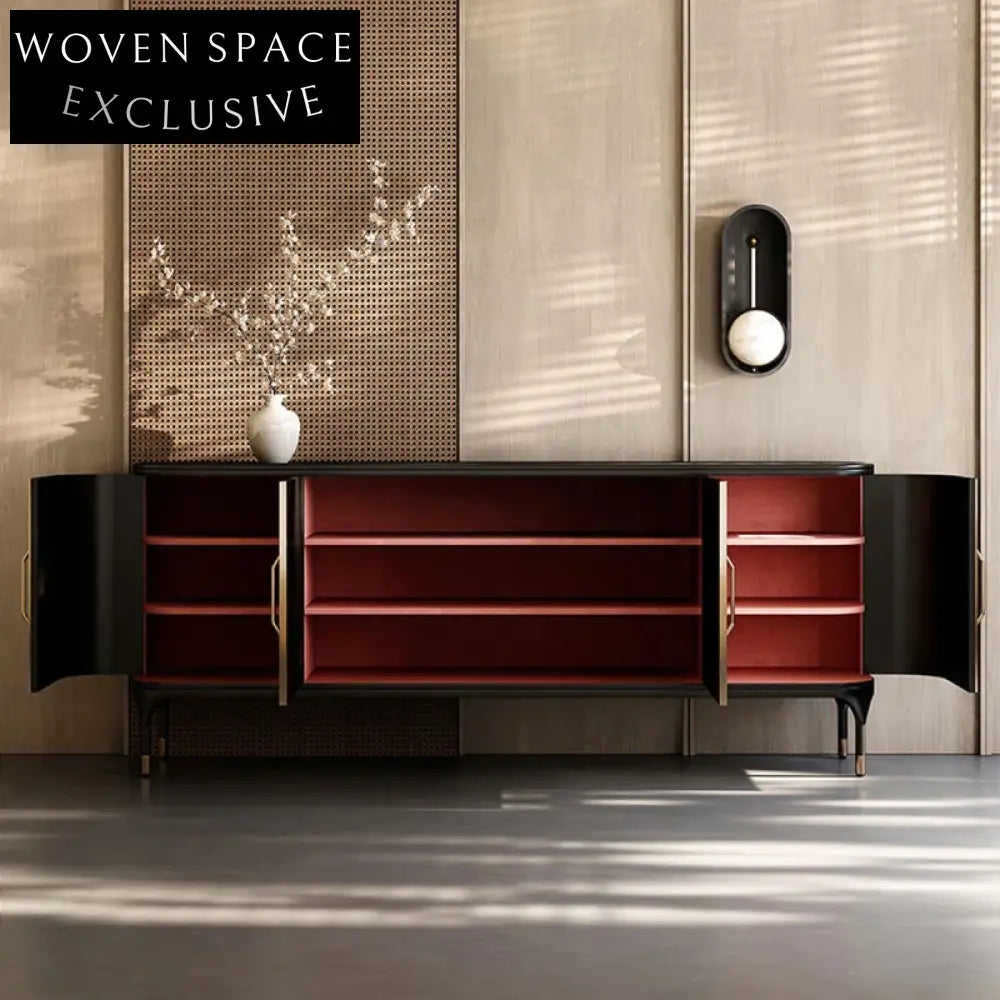 Elegant Solid Ash Wood Rattan 4-Door Storage Console Cabinet