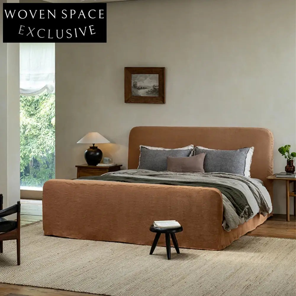 Elegant Solid Ash Wood Upholstered King Queen Platform Bed Frame