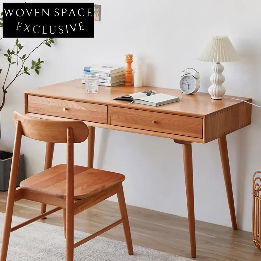 Elegant Solid Cherry Wood Modern Home Office Writing Desk with Storage Drawers