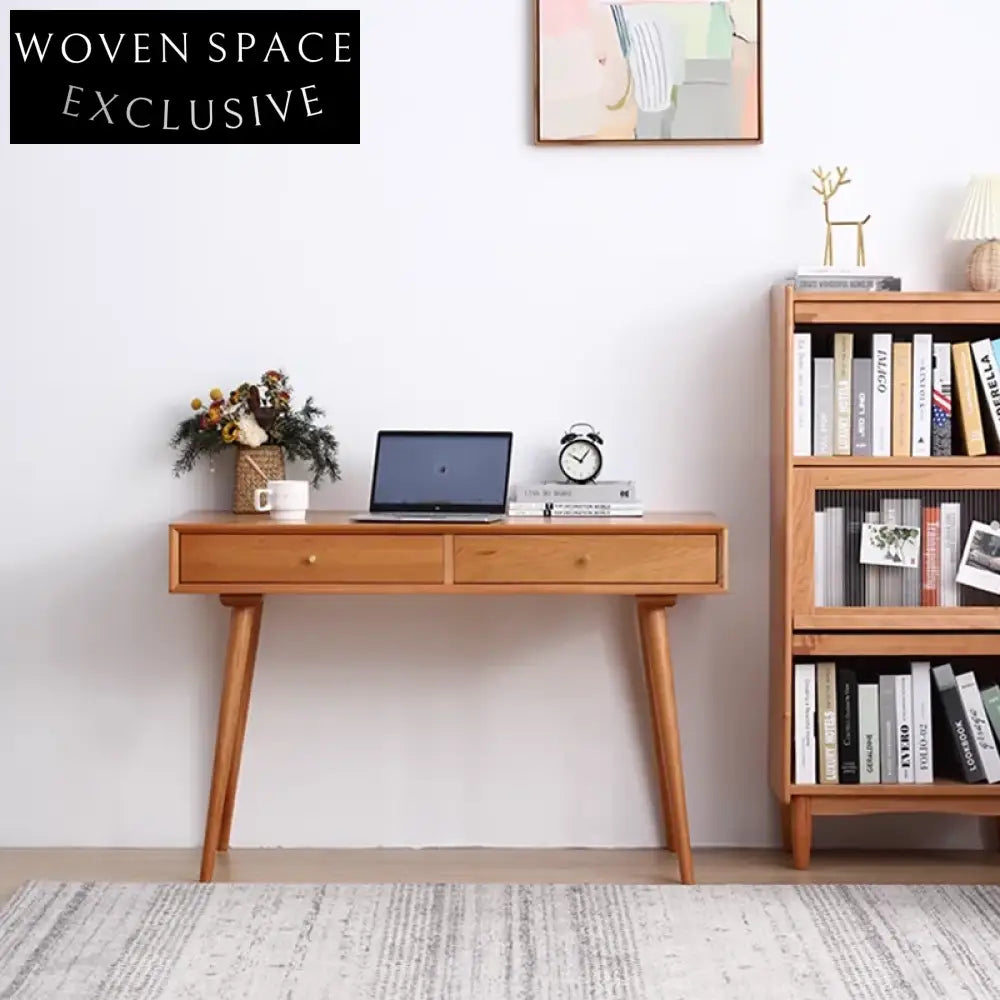 Elegant Solid Cherry Wood Modern Home Office Writing Desk with Storage Drawers