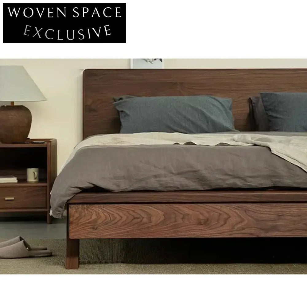Elegant Solid Elm Wood Wabi Sabi Minimalist Bedroom Bed