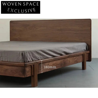 Elegant Solid Elm Wood Wabi Sabi Minimalist Bedroom Bed