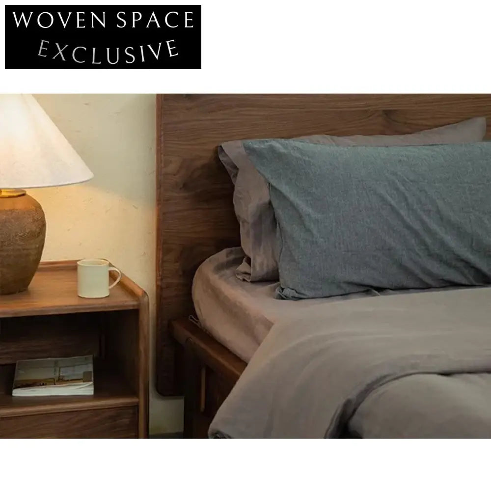 Elegant Solid Elm Wood Wabi Sabi Minimalist Bedroom Bed