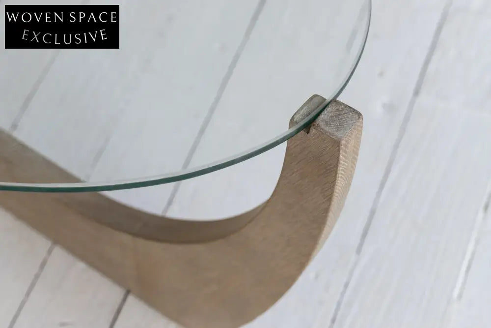 Elegant Oak Japandi Wabi-Sabi Coffee Table with Tempered Glass Top
