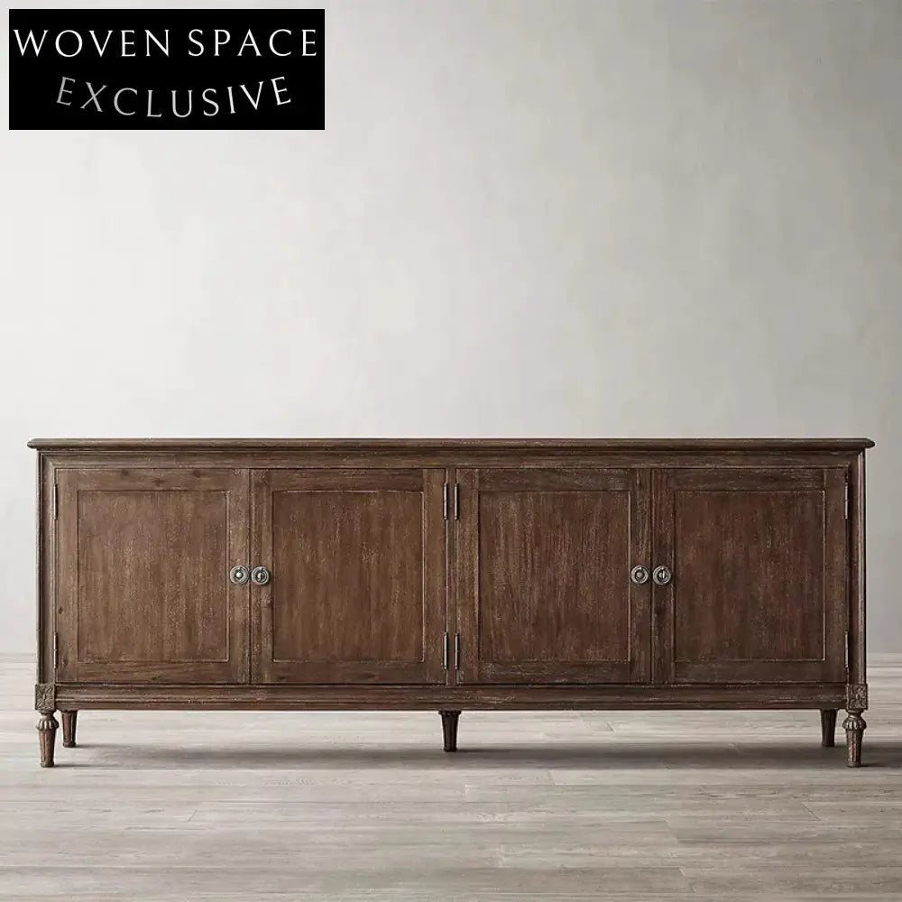 Elegant Solid Oak Wood 4-Door Modern Storage Cabinet for Dining Room