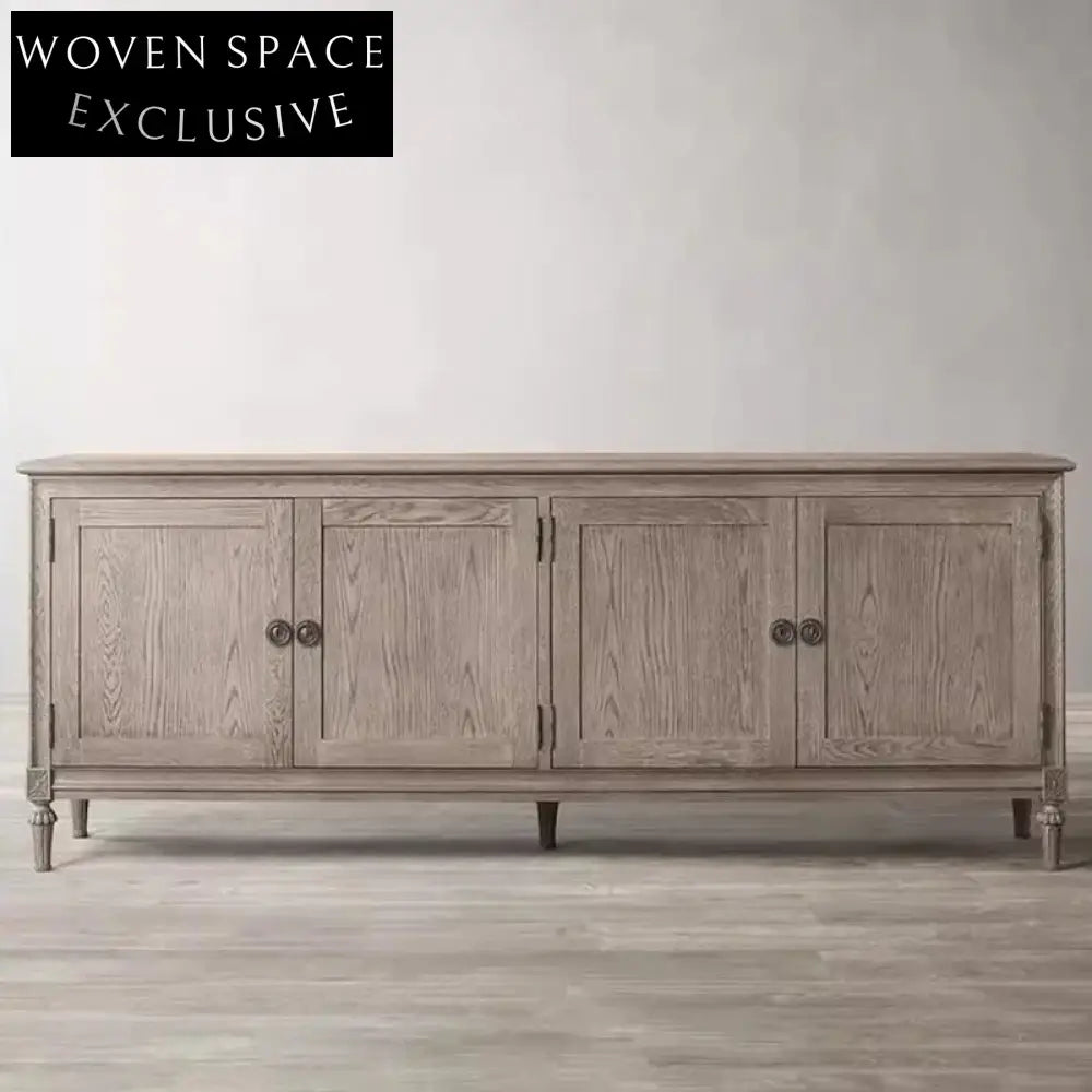 Elegant Solid Oak Wood 4-Door Modern Storage Cabinet for Dining Room