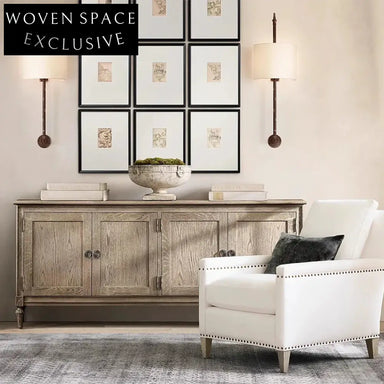 Elegant Solid Oak Wood 4-Door Modern Storage Cabinet for Dining Room