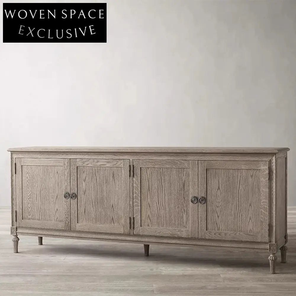 Elegant Solid Oak Wood 4-Door Modern Storage Cabinet for Dining Room