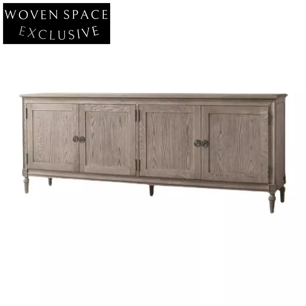 Elegant Solid Oak Wood 4-Door Modern Storage Cabinet for Dining Room