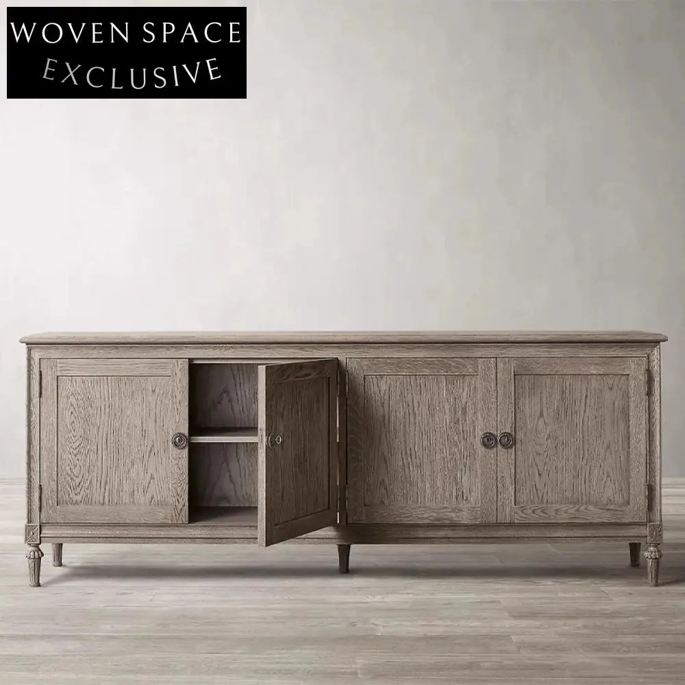 Elegant Solid Oak Wood 4-Door Modern Storage Cabinet for Dining Room