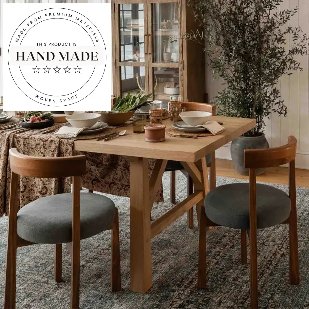 Elegant Solid Oak Wood Dining Chair with Upholstered Fabric Seat