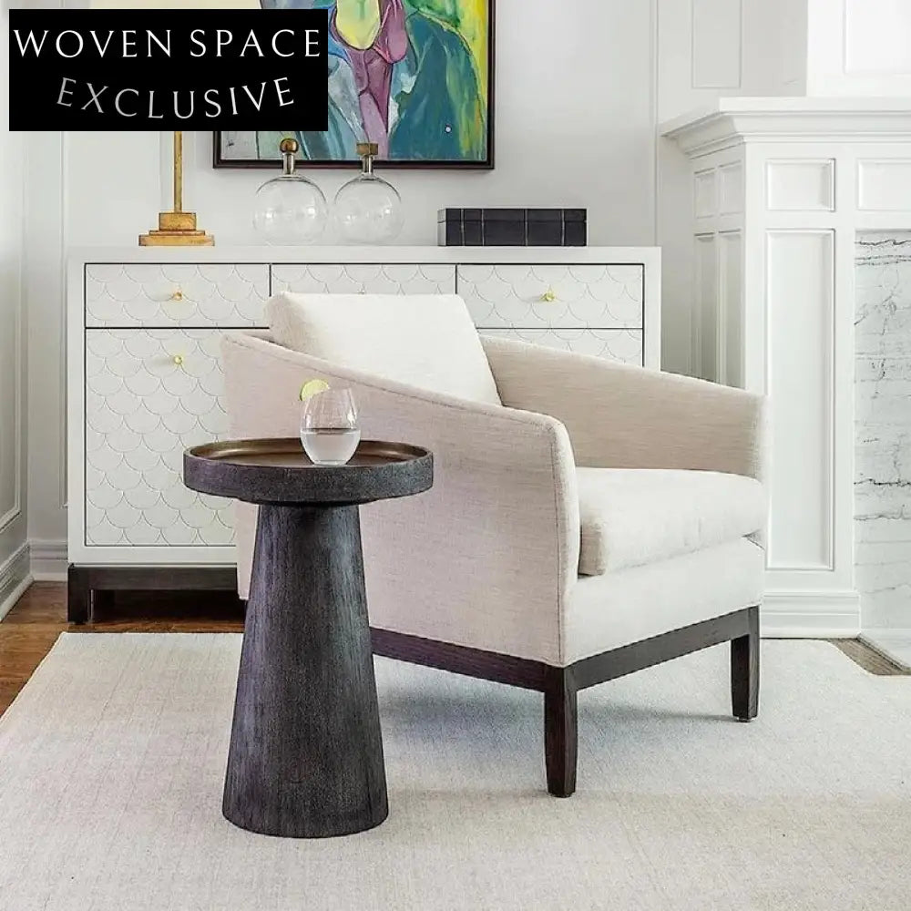 Elegant Solid Oak Wood Round Modern Living Room Side Table