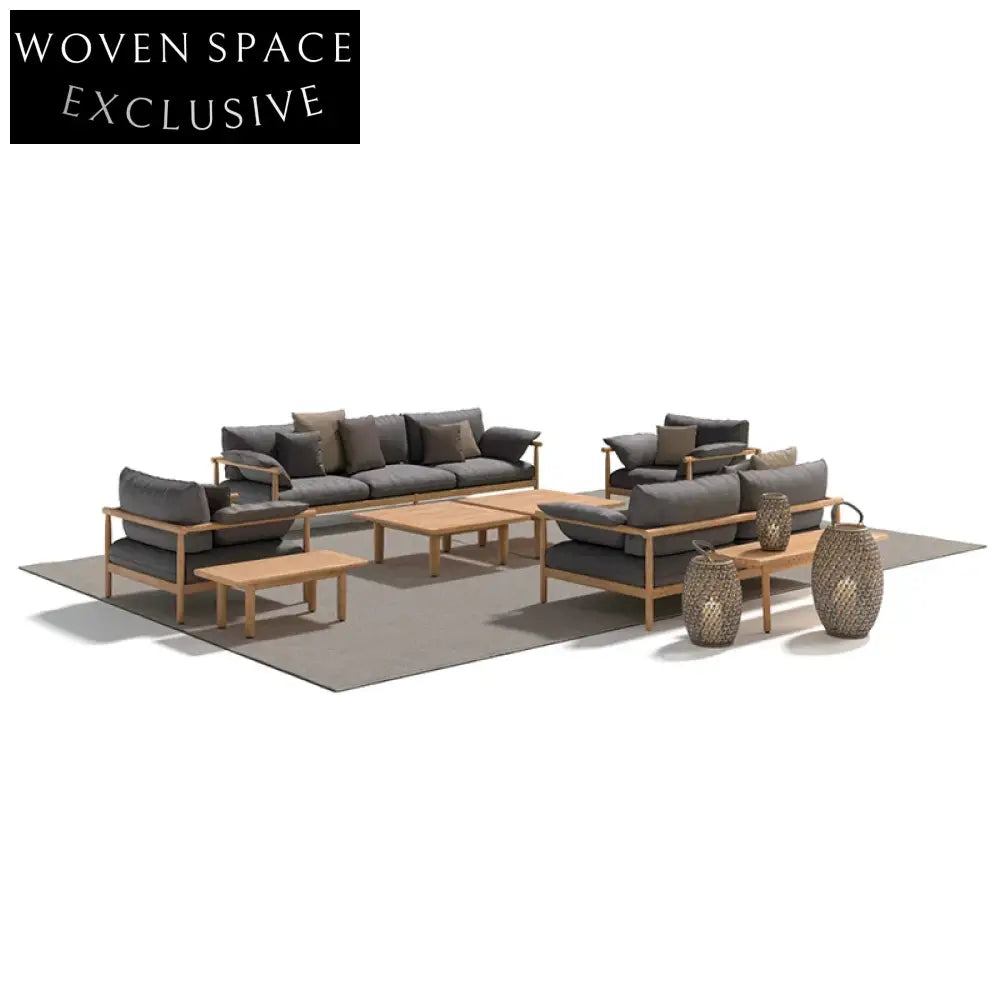 Elegant Solid Teak Outdoor Sofa Set with Plush Cushions for Patio Furniture