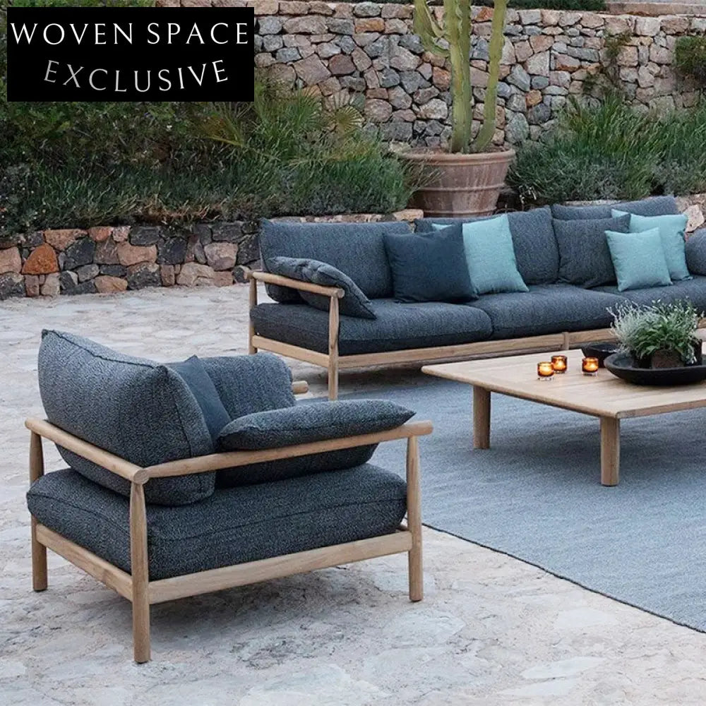 Elegant Solid Teak Outdoor Sofa Set with Plush Cushions for Patio Furniture