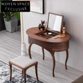 Elegant Solid Walnut Wood Bedroom Vanity with Mirror and Drawers Dresser