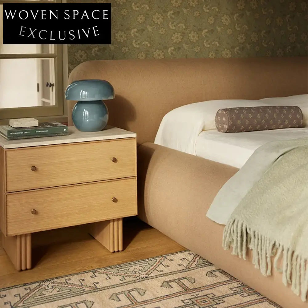 Elegant Solid Wood 2-Drawer Nightstand with Marble Top & Nordic Style