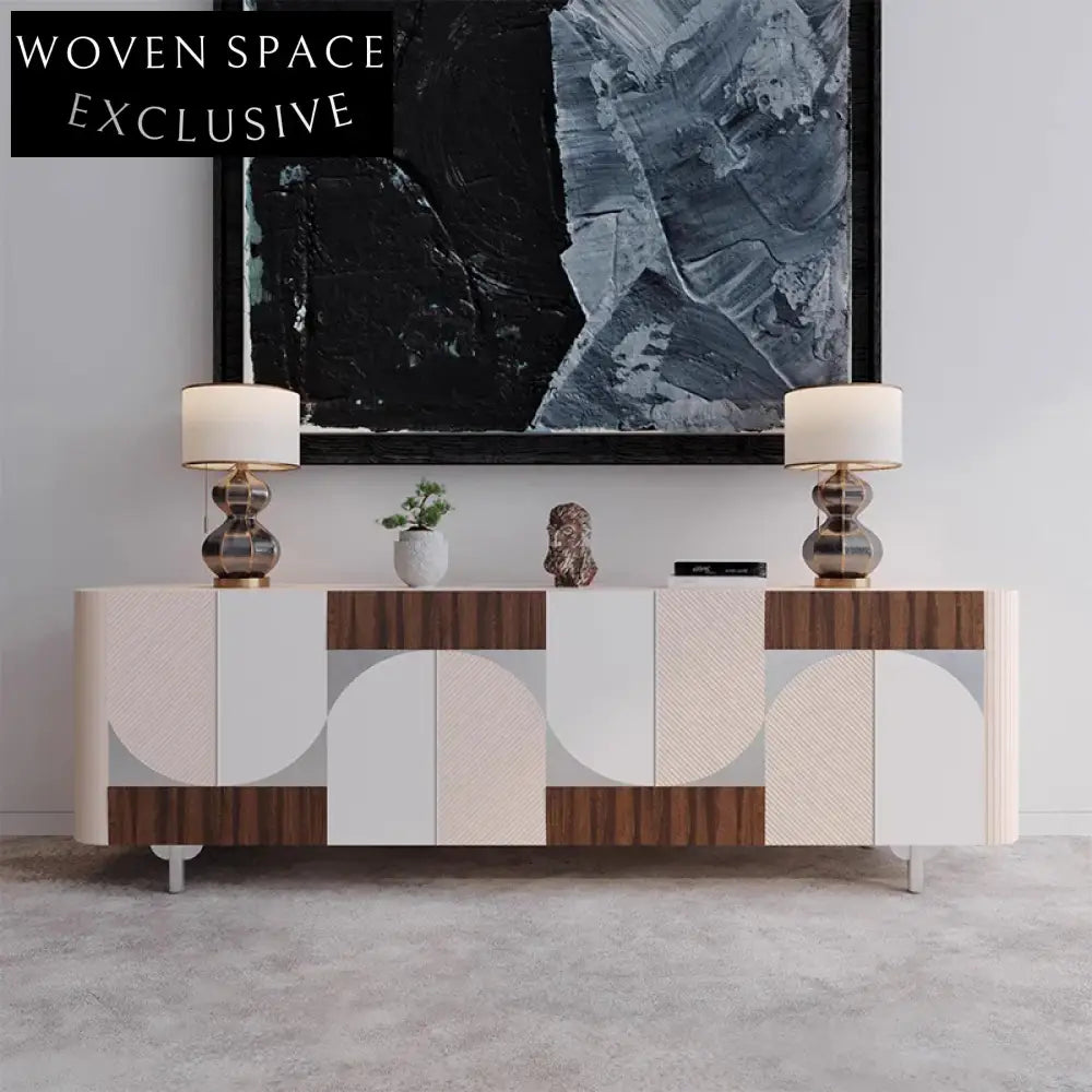 Elegant Solid Wood 4-Door Sideboard Cabinet, Modern Hallway TV Unit