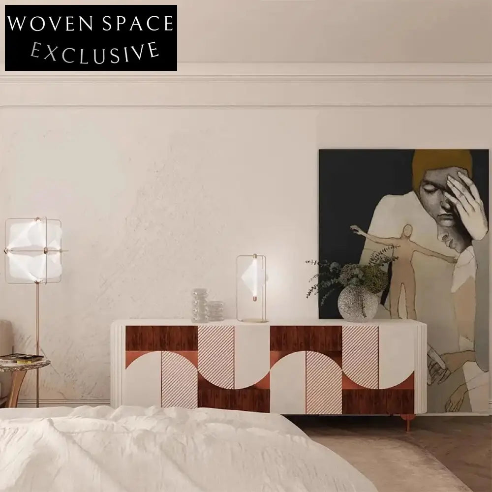 Elegant Solid Wood 4-Door Sideboard Cabinet, Modern Hallway TV Unit